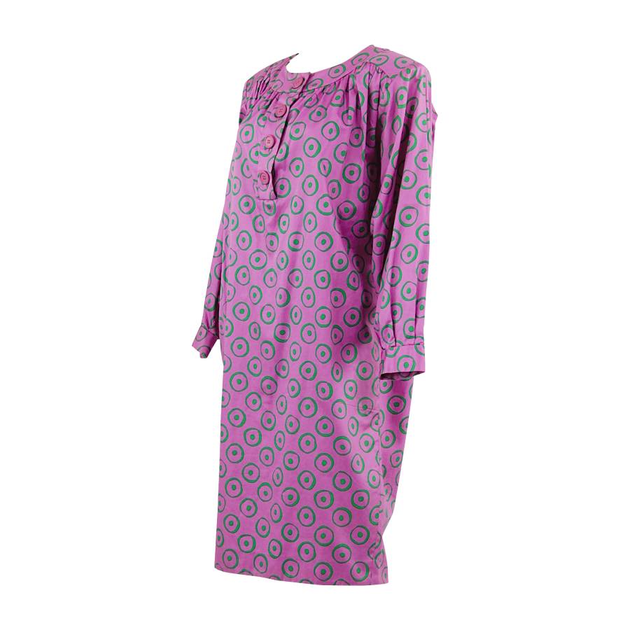 Pink mid-length dress with green motifs