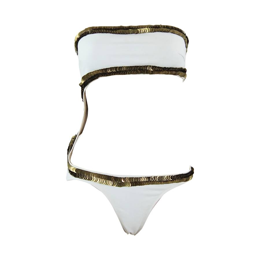 White and gold swimming costume