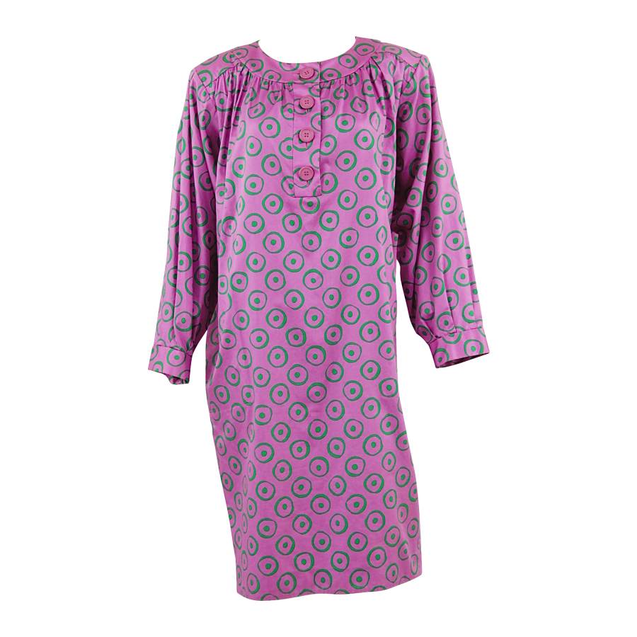 Pink mid-length dress with green motifs