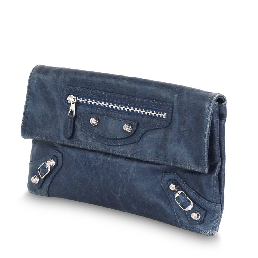 Balenciaga clutch bag in navy blue leather