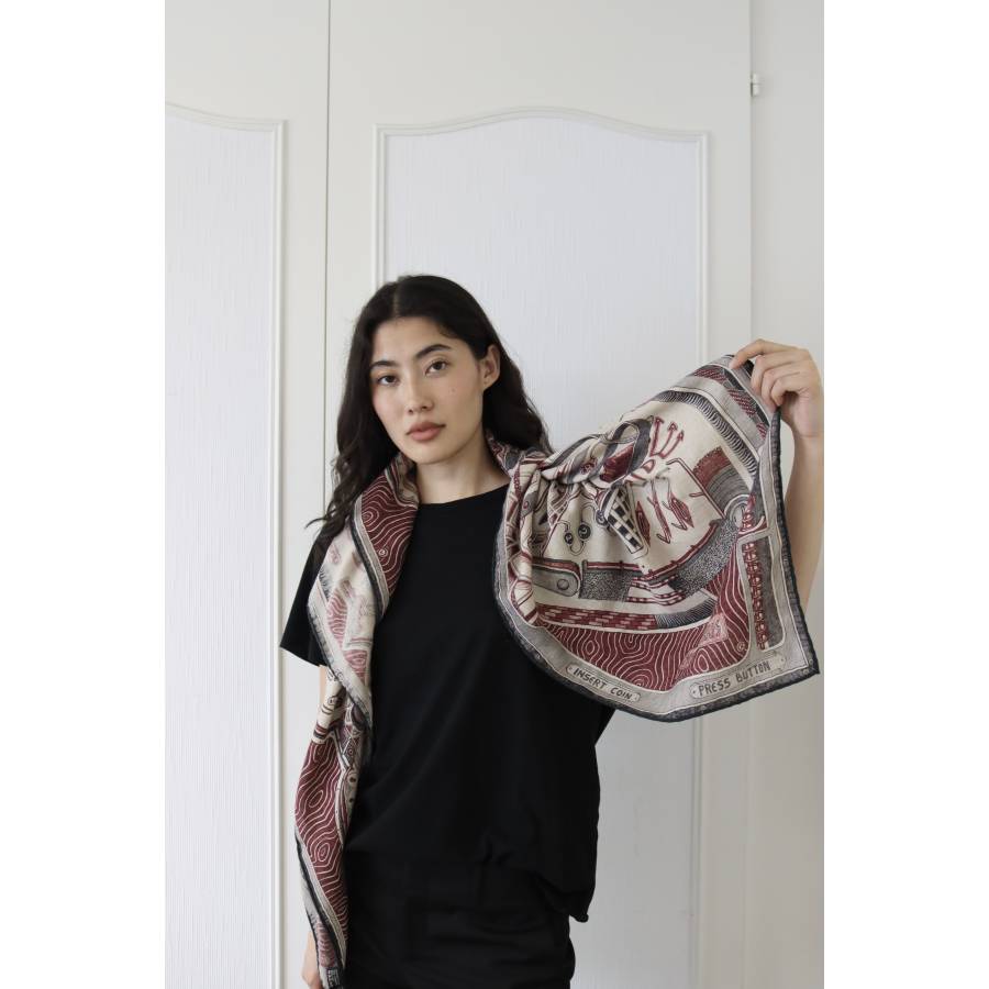 Beige and burgundy cashmere shawl