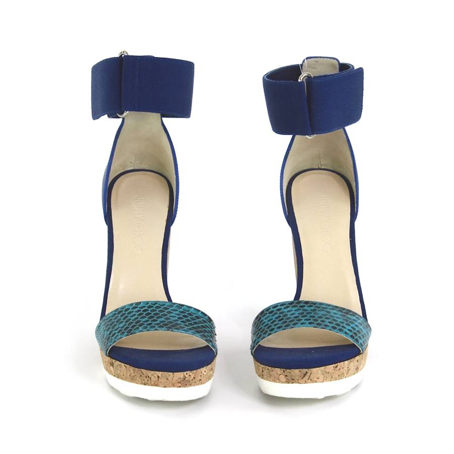 Blue bi-material sandals
