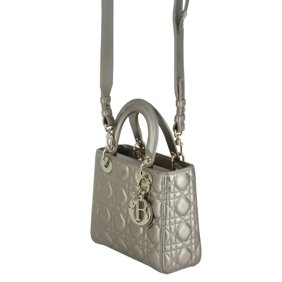 Lady Dior bag in metallic gold calf leather