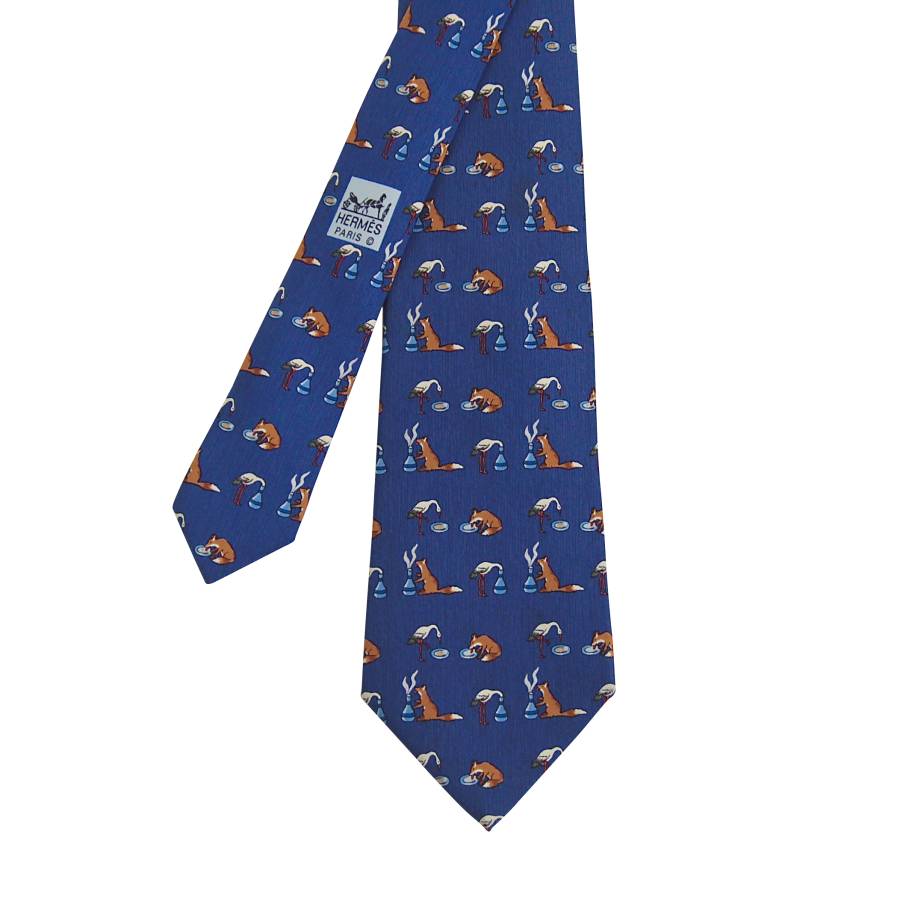 Cravate bleu foncé avec renards