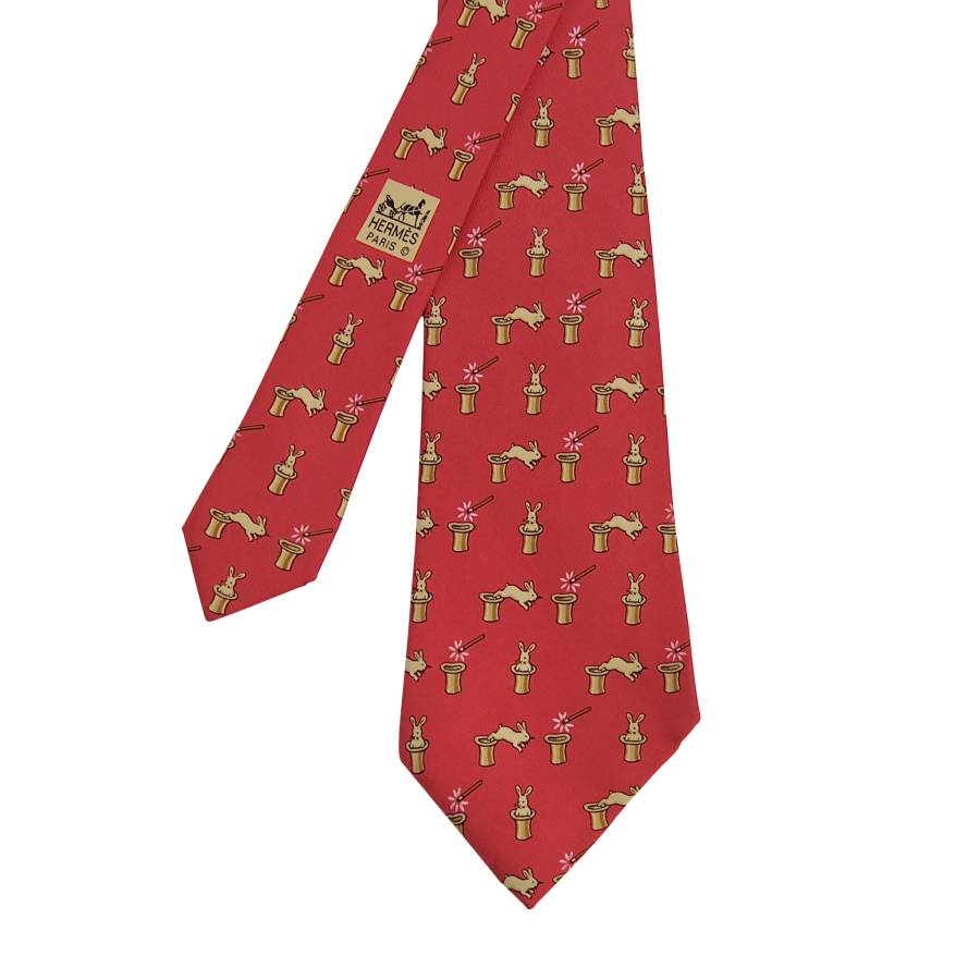 Red tie with rabbit motif