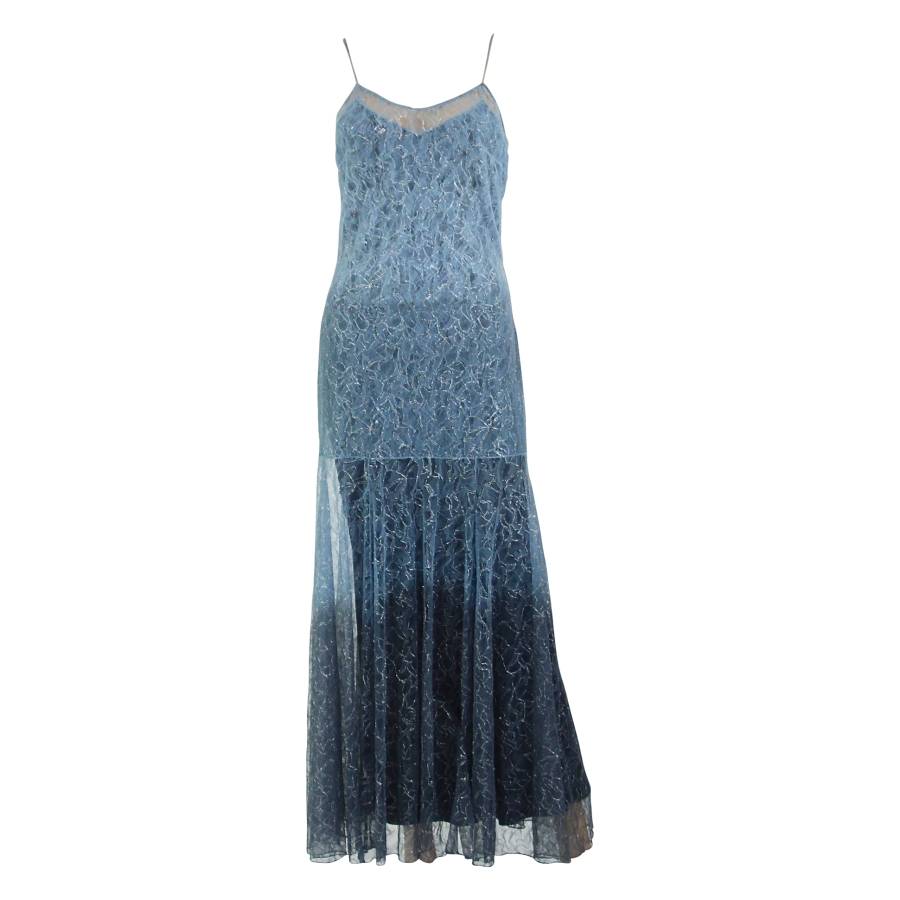 Sky blue long dress in lace