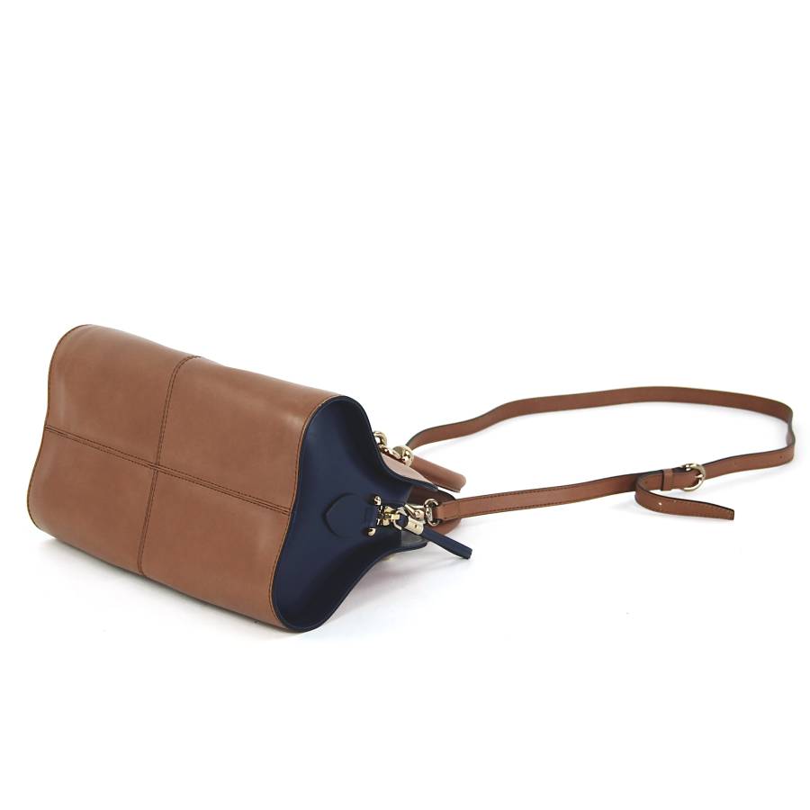 Camel and navy blue leather bag