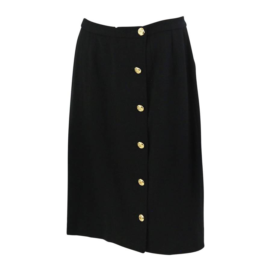 Black wool and silk skirt with gold buttons