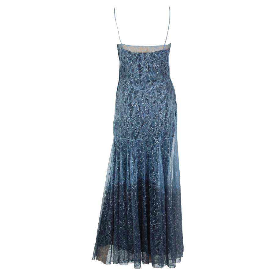 Sky blue long dress in lace