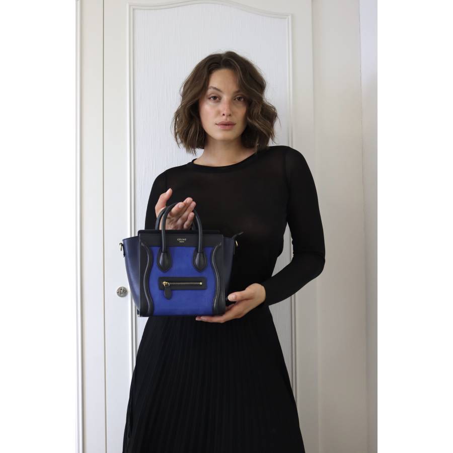 Kleine Luggage-Tasche aus blauem und schwarzem Bi-Material-Leder