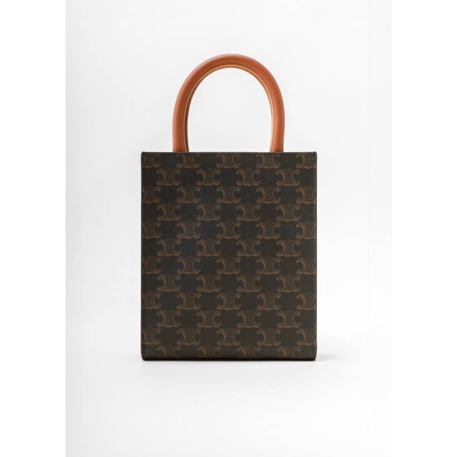 Vertical bag in leather and brown checkerboard