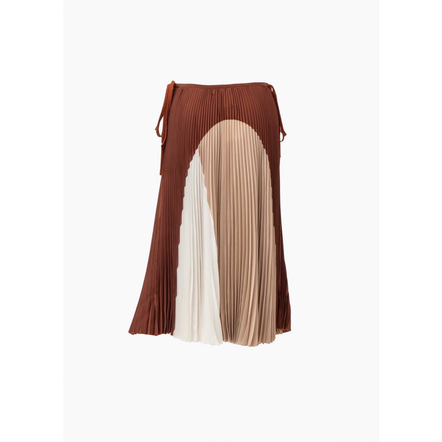 Brown, beige and white pleated skirt