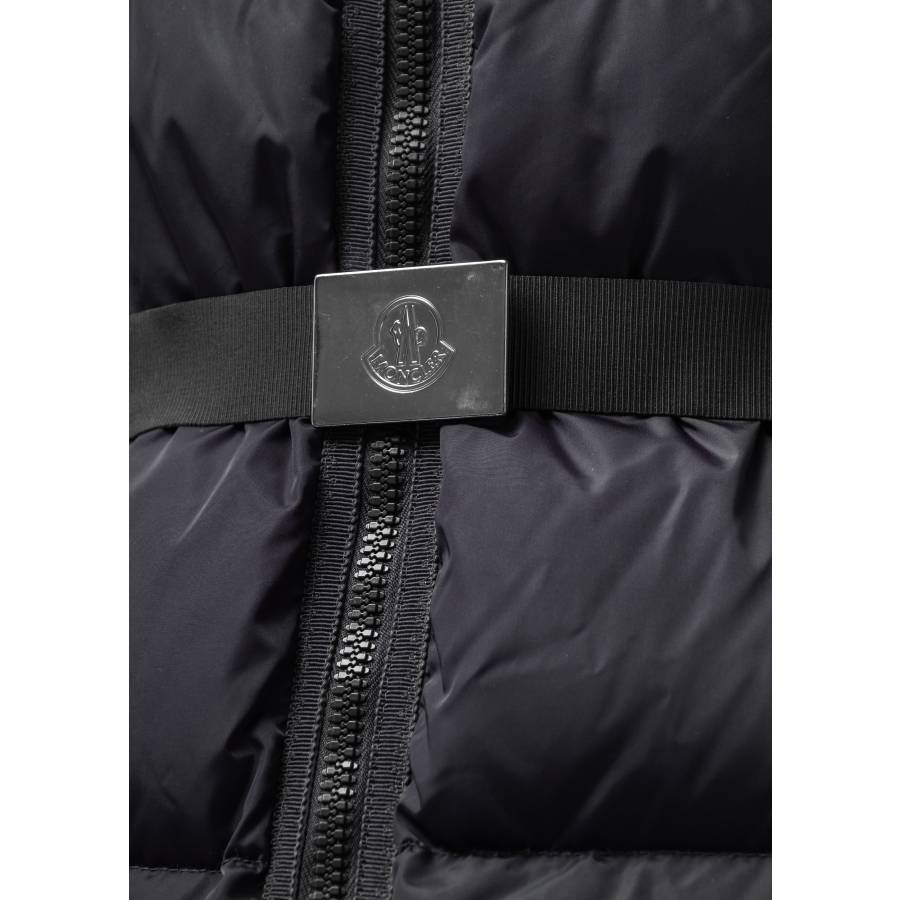 Long grey padded jacket with belt