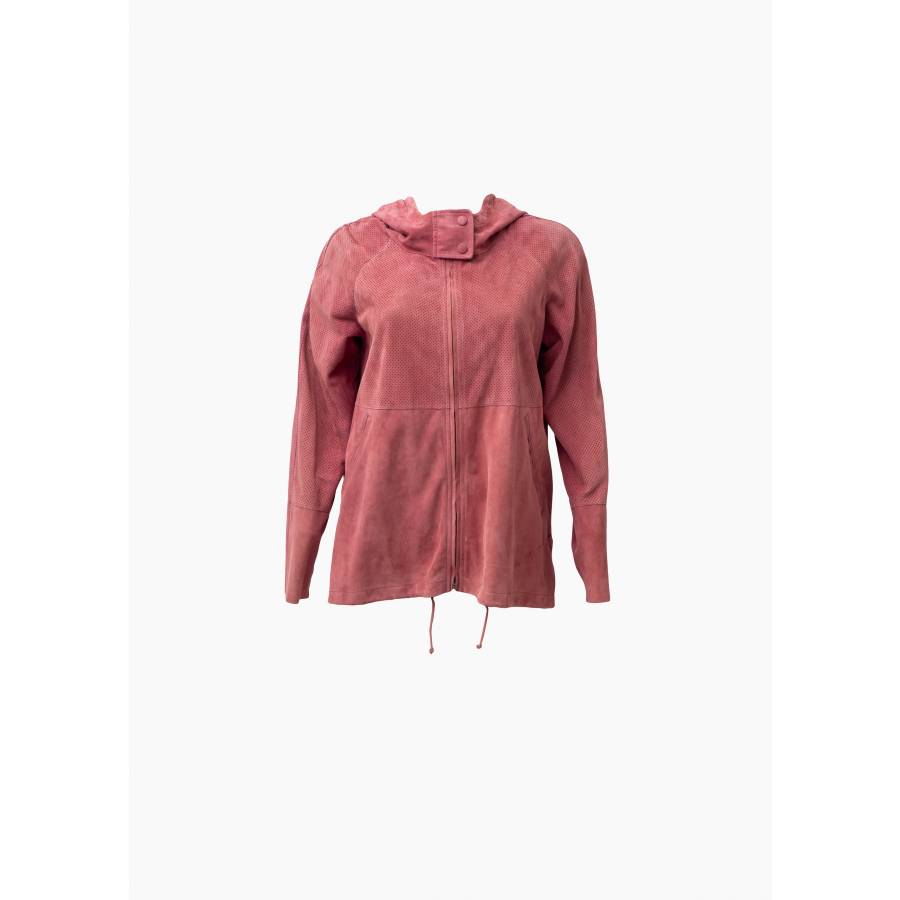 Pink suede jacket with hood