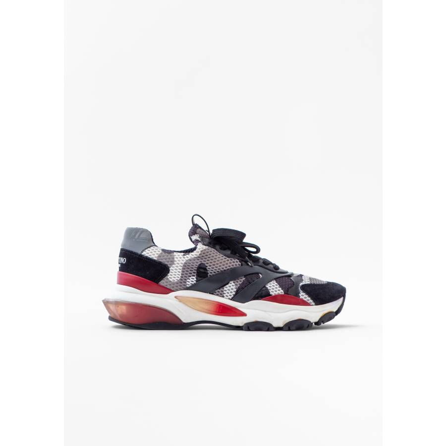 Grey and red camouflage sneakers