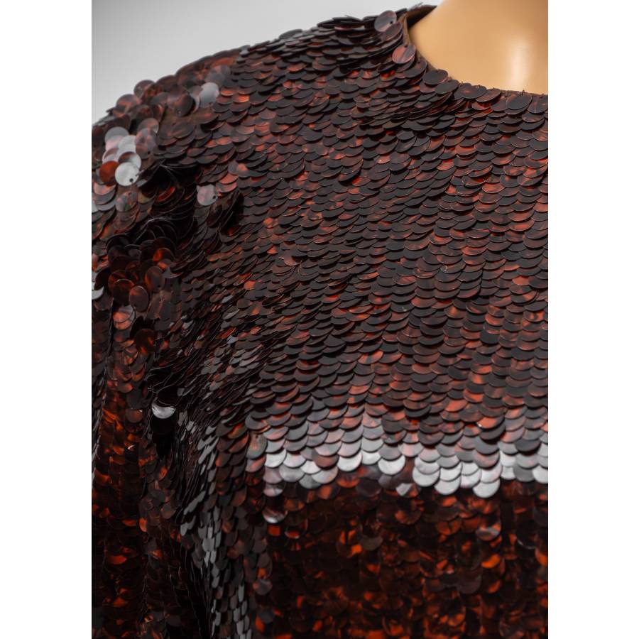 Sequin and brown silk top