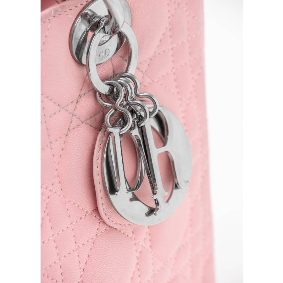 Lady Dior pink bag with silver jewelry