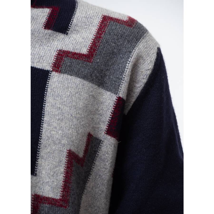 Navy, grey and burgundy cashmere sweater