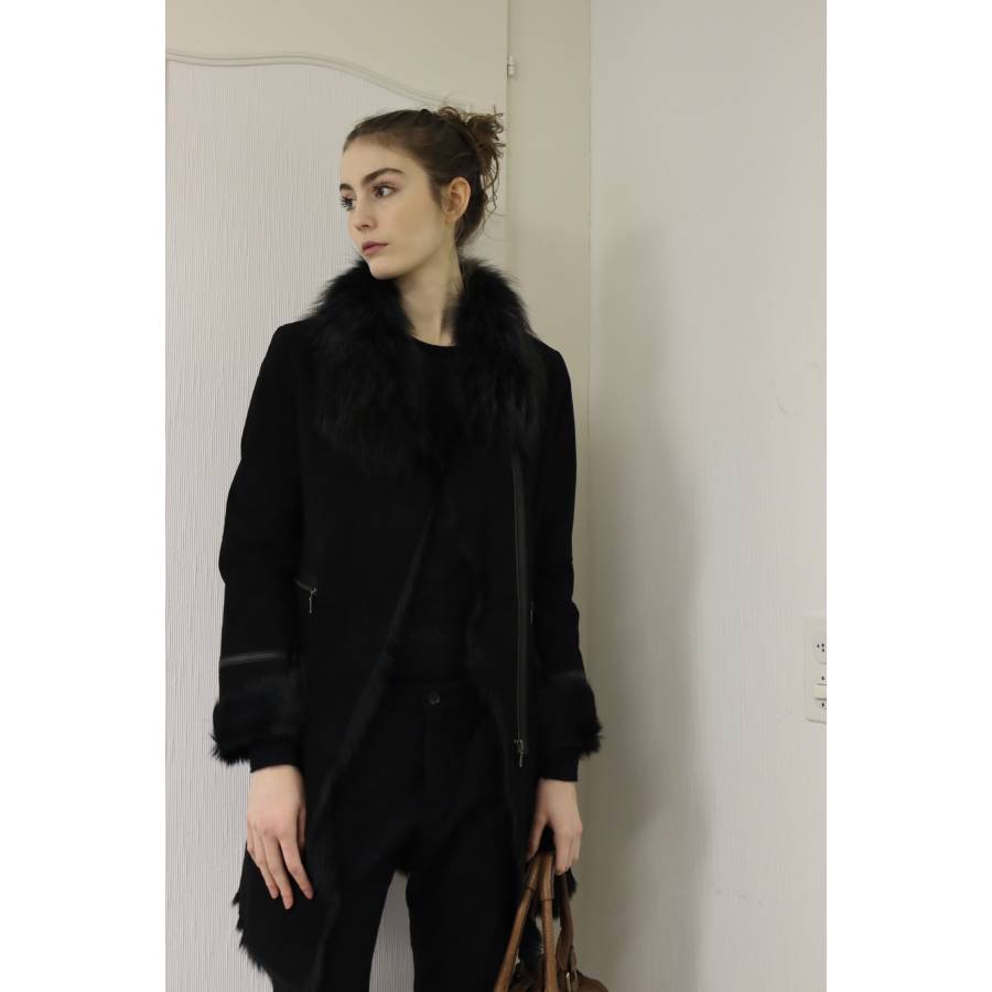 Long black fur jacket