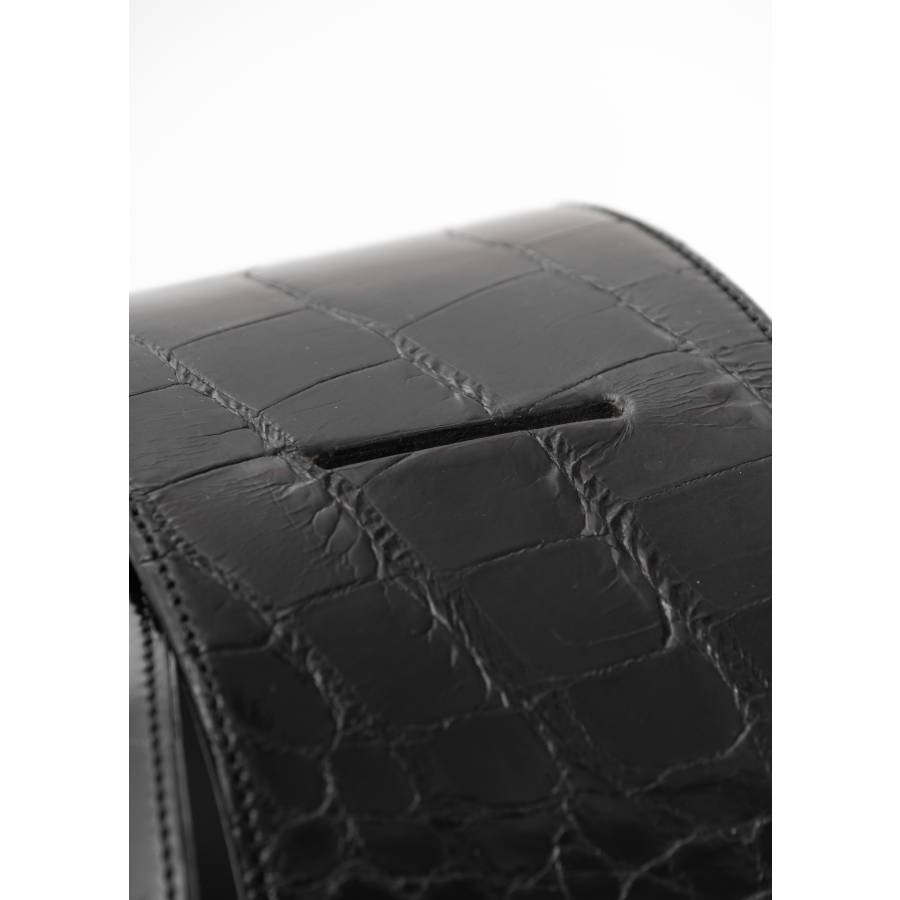 Black crocodile-effect leather belt