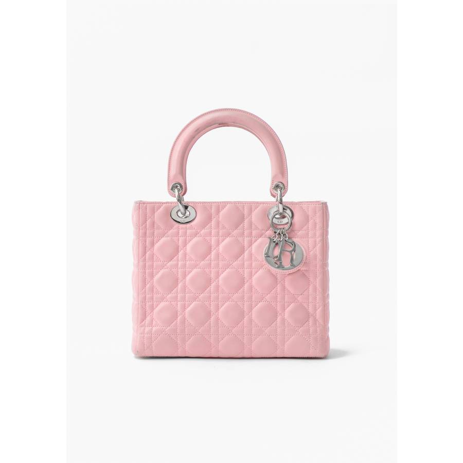 Sac Lady Dior rose avec bijouterie argenté