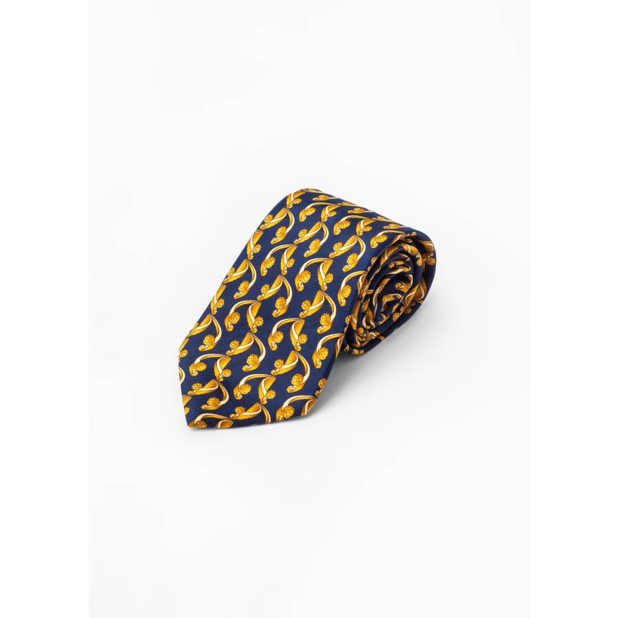 Dark blue and gold silk tie