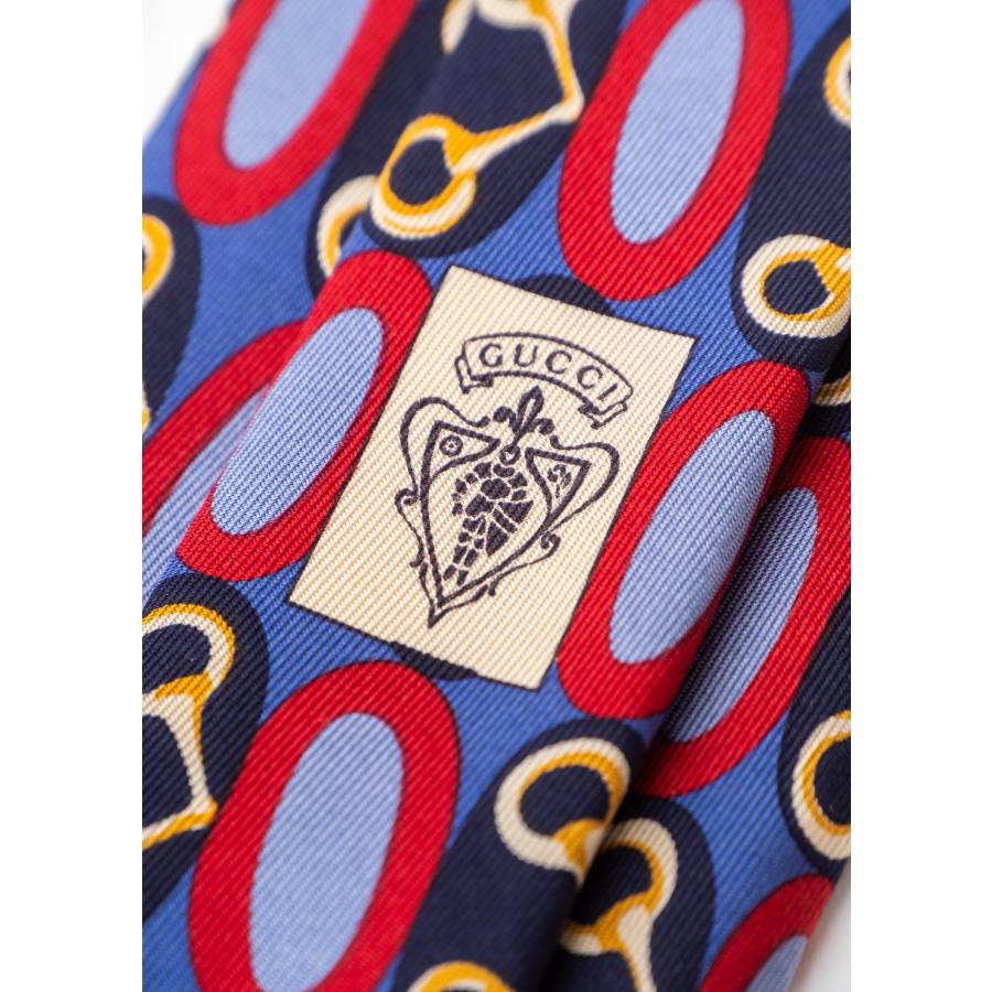 Blue, red, white and gold silk tie