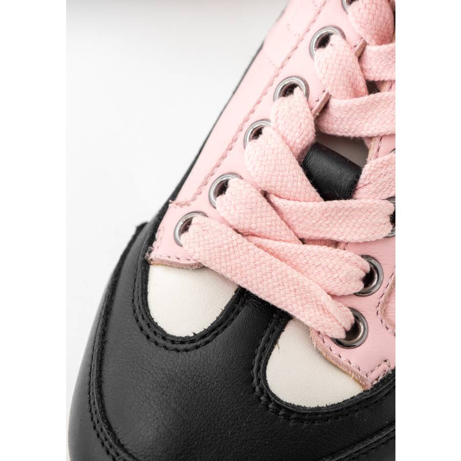 Navy blue and pink leather sneakers