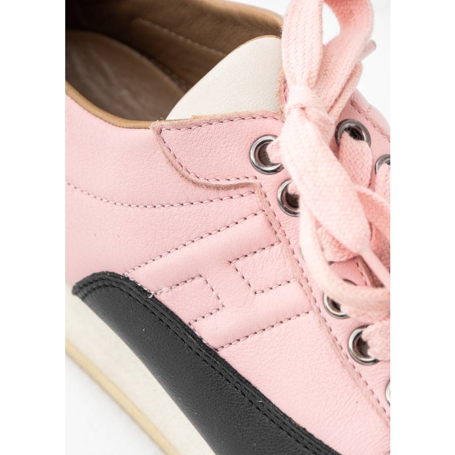 Navy blue and pink leather sneakers