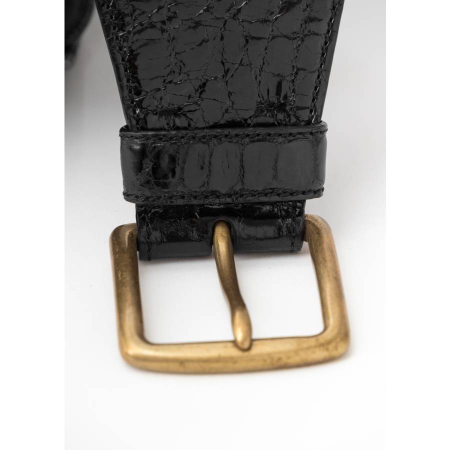 Black crocodile-effect leather belt