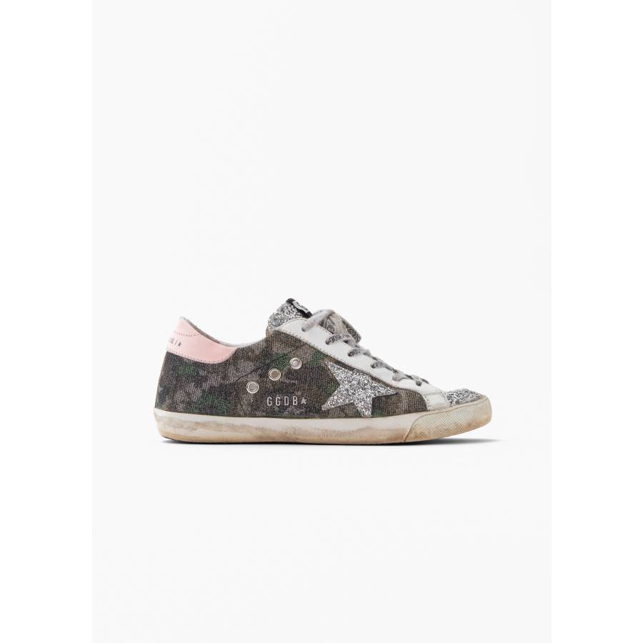 Silver, pink and camouflage sneakers