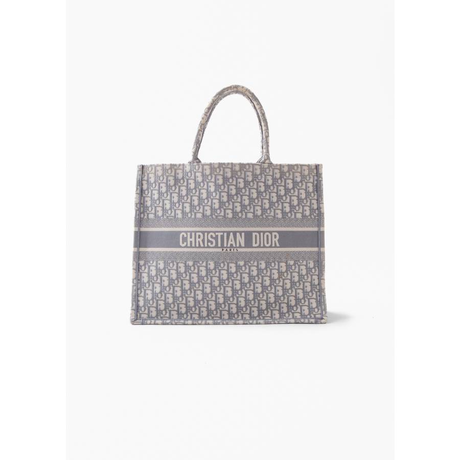 Grey and white canvas tote bag
