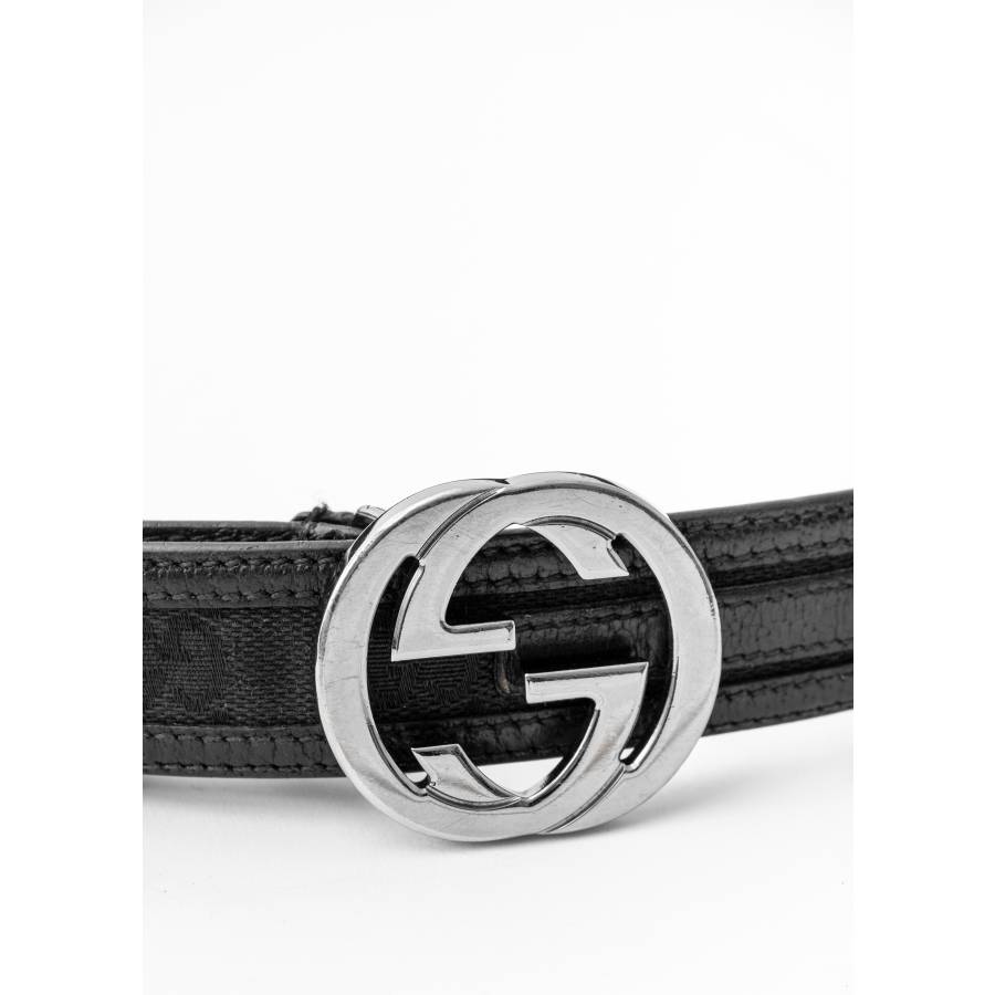Black leather and fabric belt