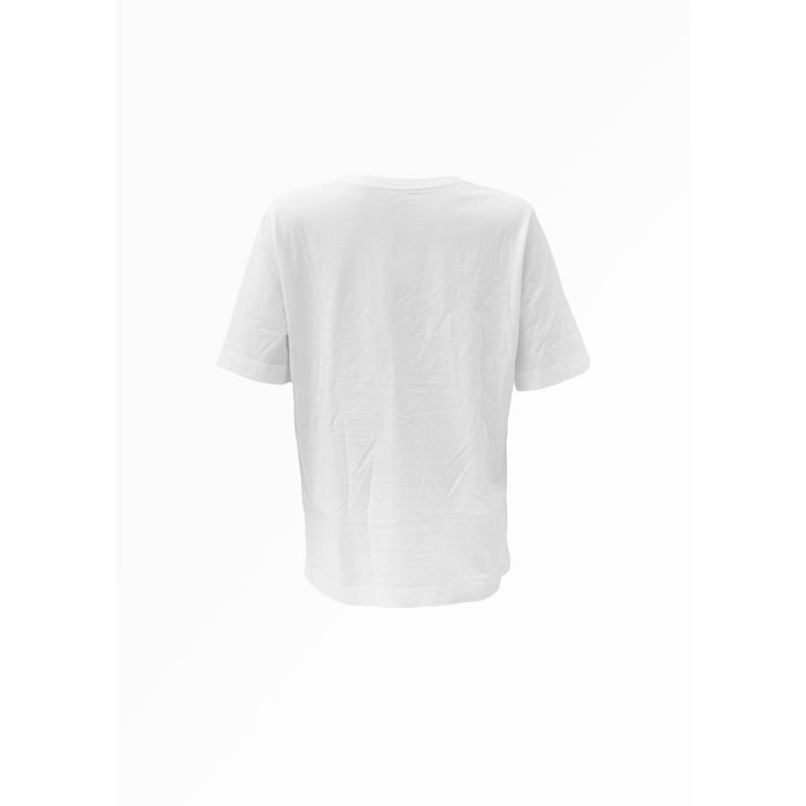 White T-shirt with colorful lettering
