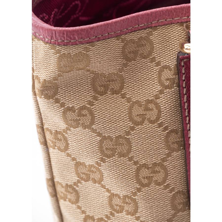 Gucci bucket bag in pink and beige canvas and leather