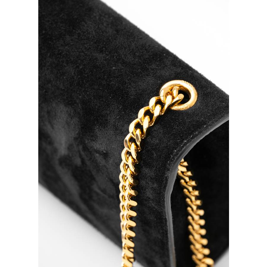 Saint Laurent Kate Tasche aus schwarzem Wildleder mit Goldschmuck