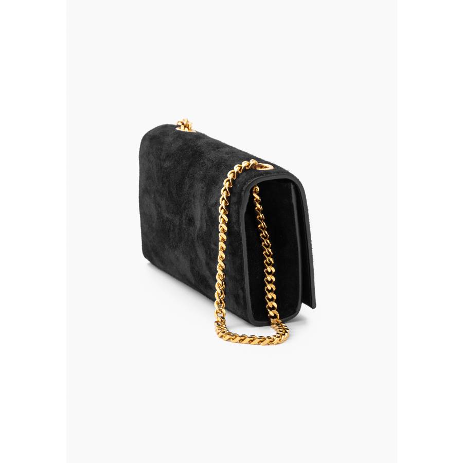 Saint Laurent Kate bag in black suede with gold jewelry