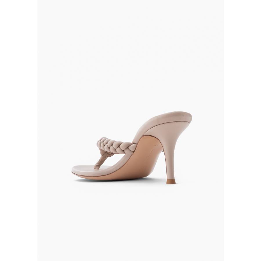 Beige leather heeled sandals
