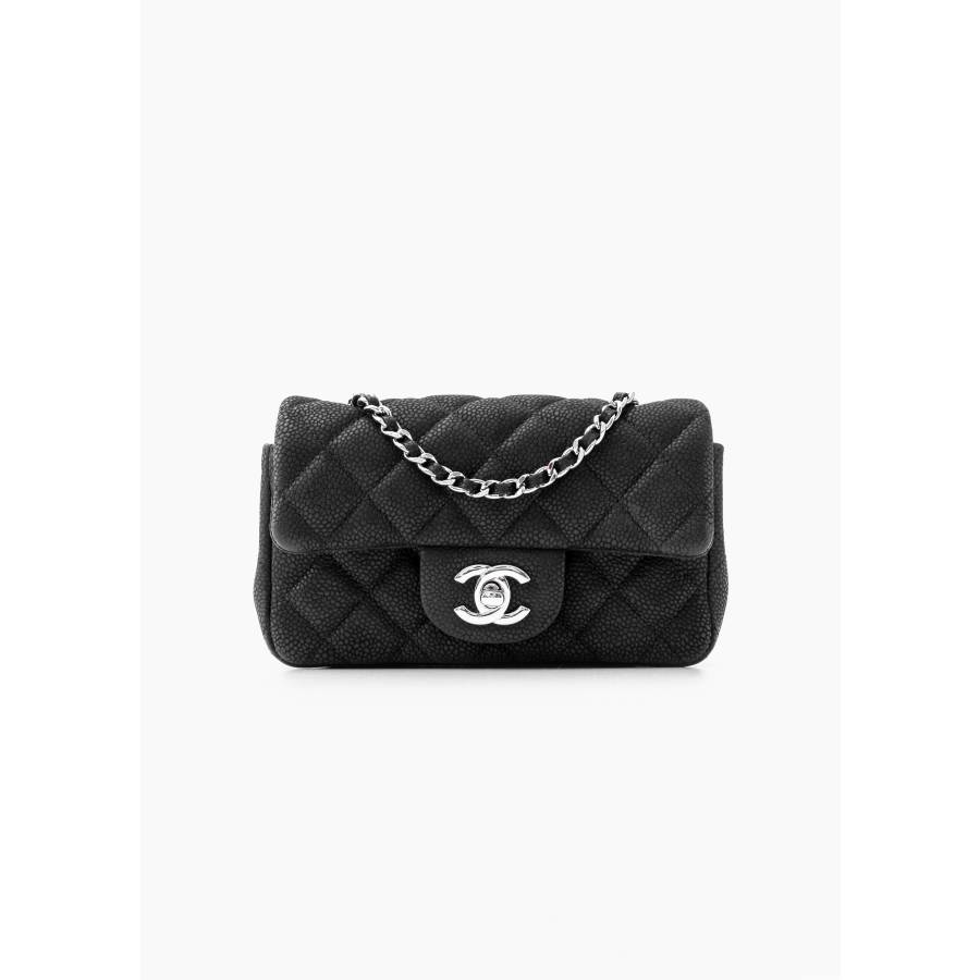 Classic extra mini bag in black grained leather