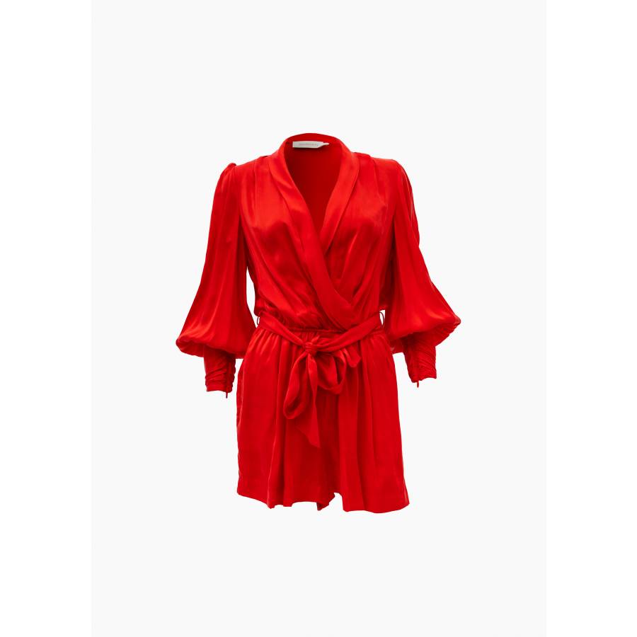Red silk jumpsuit