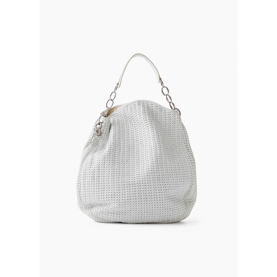 White woven leather tote bag