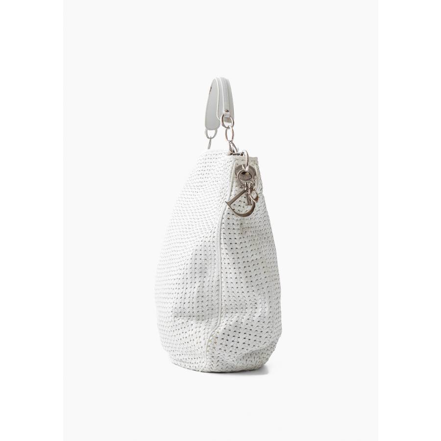 White woven leather tote bag