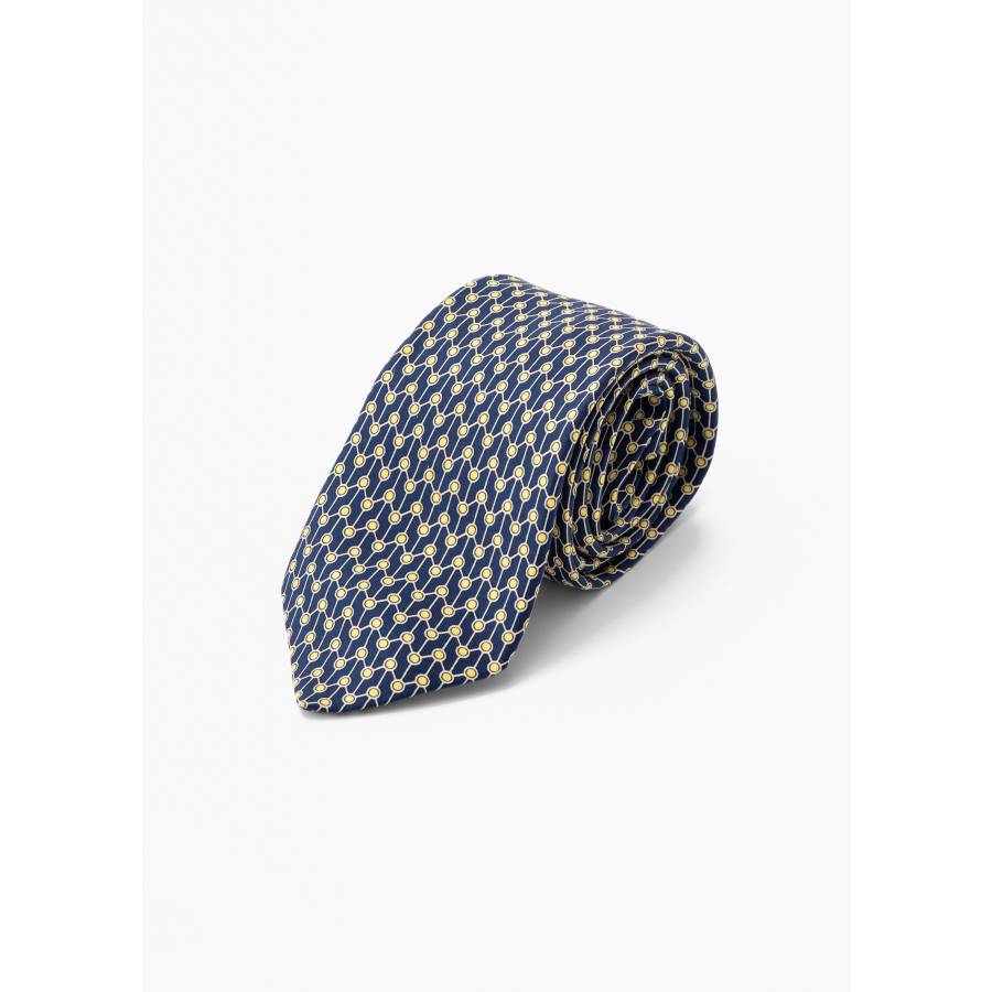 Navy blue and yellow silk tie