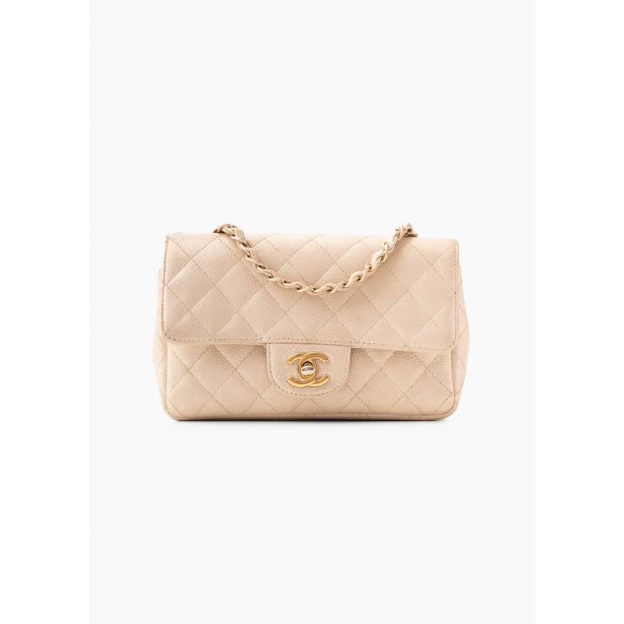 Iridescent beige grained leather bag
