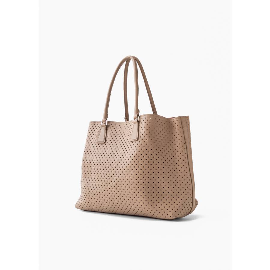 Beige leather and suede tote bag