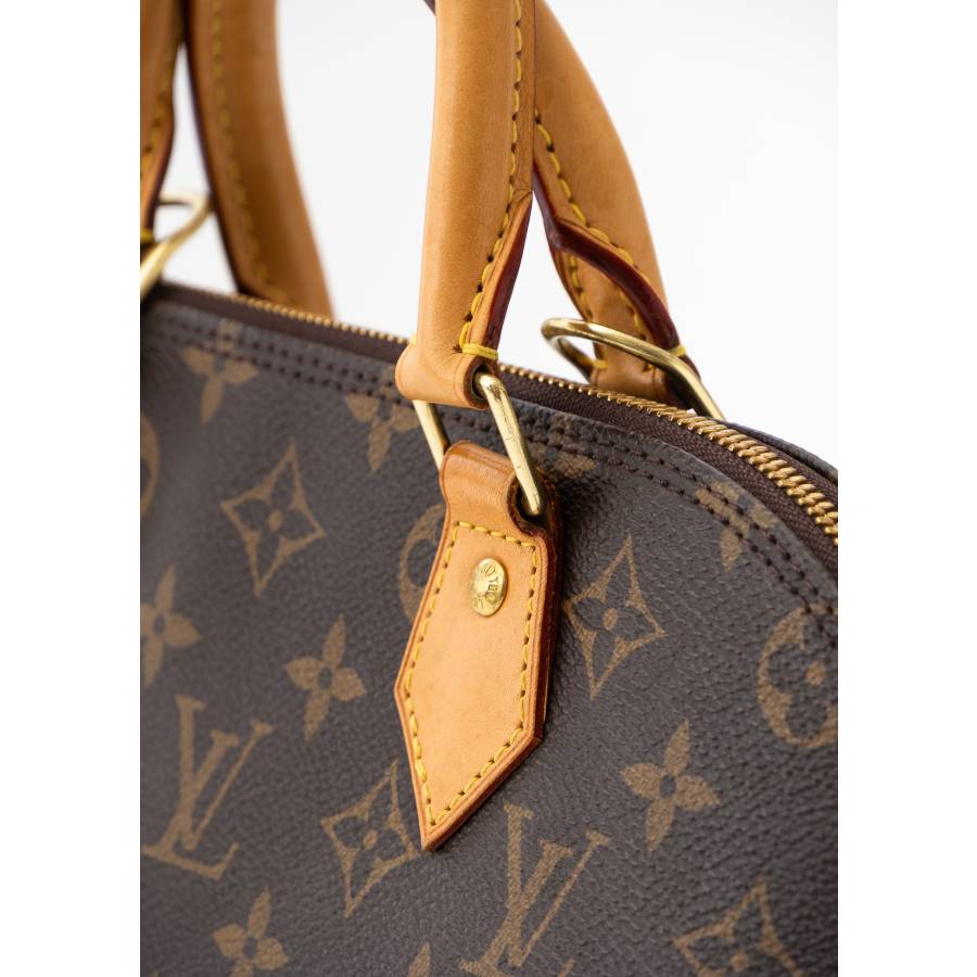 Alma PM brown bag in leather and monogram canvas