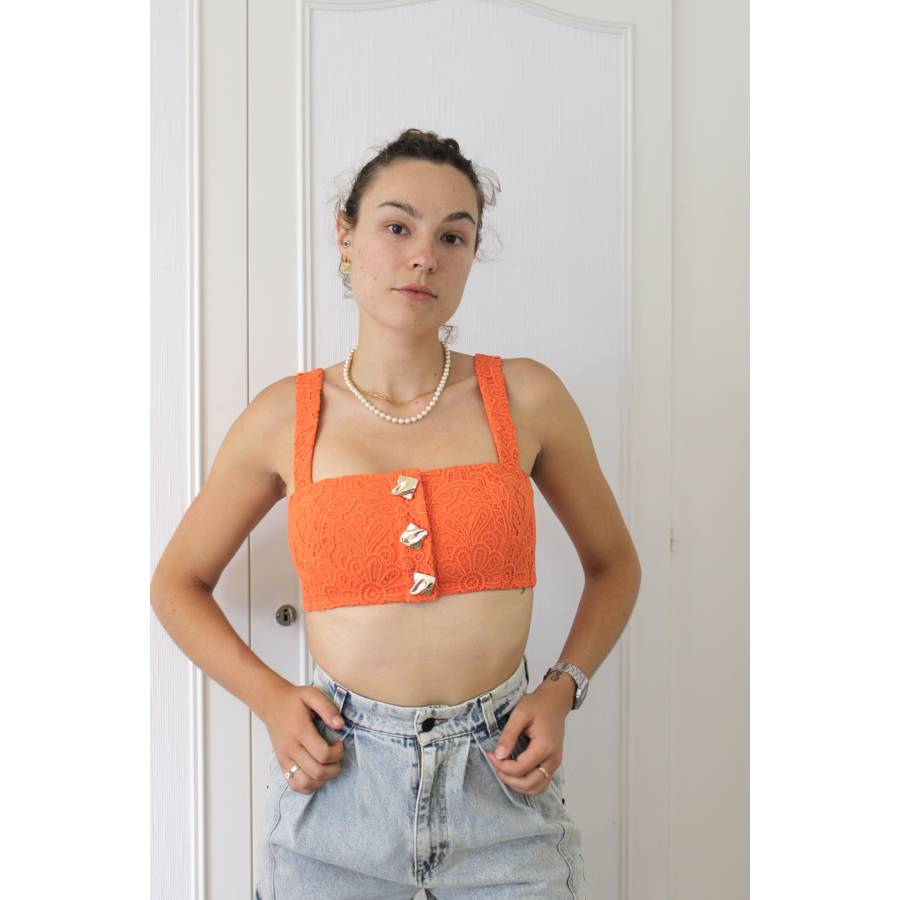 Self-Portrait - Button-down orange top