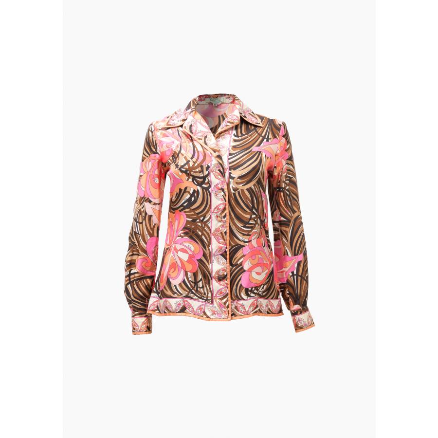 Pink and brown silk blouse