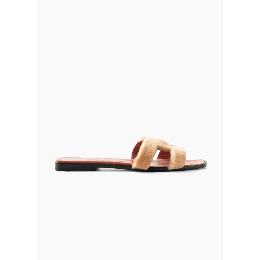 Oran sandals in pale pink mink fur