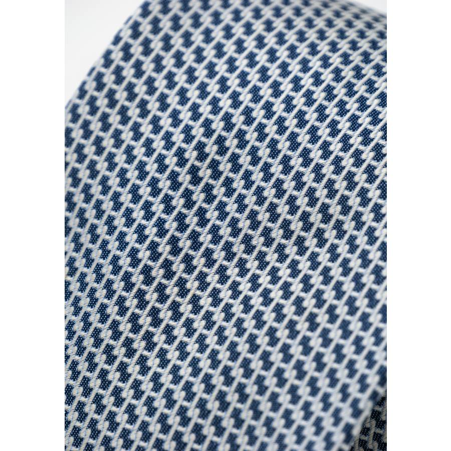 Navy blue and white silk tie